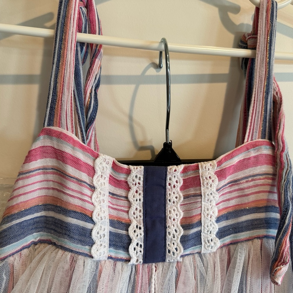 Wildling by Well Dresses Wolf, Striped Multicolor/ metallic tunic Dress w/Lace - Picture 2 of 5